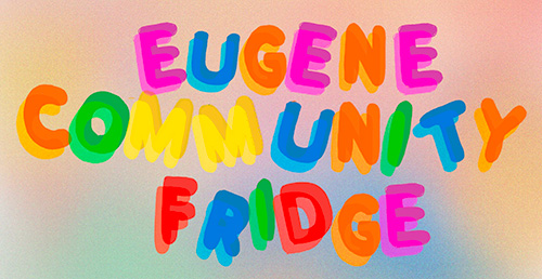 Colorful logo for the Eugene Community Fridge made to look like fride magnets.