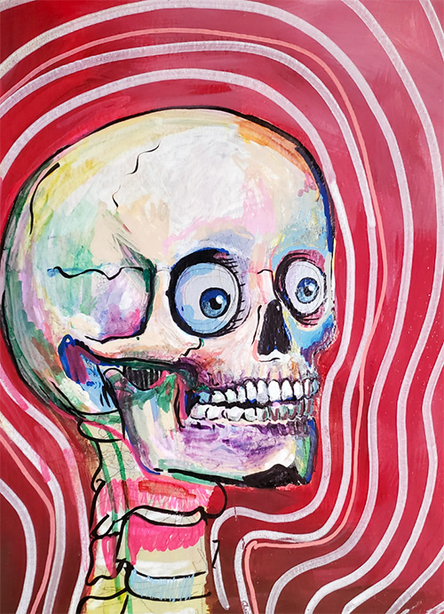 Close up of a skeleton with it's eyes still intact.